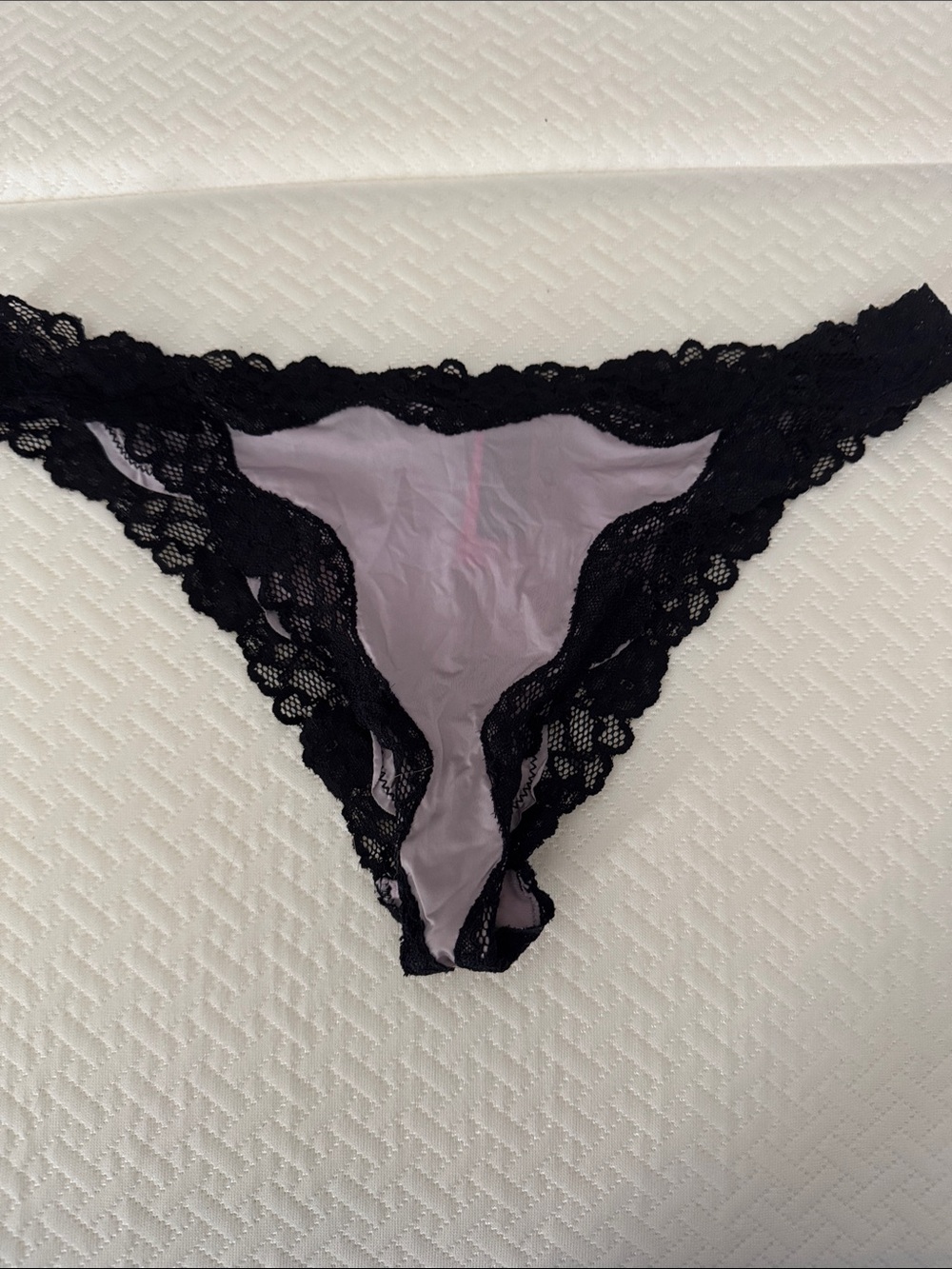 La SENZA Black Lace-Trim Bikini Panty with Light Pink Sheer Panel